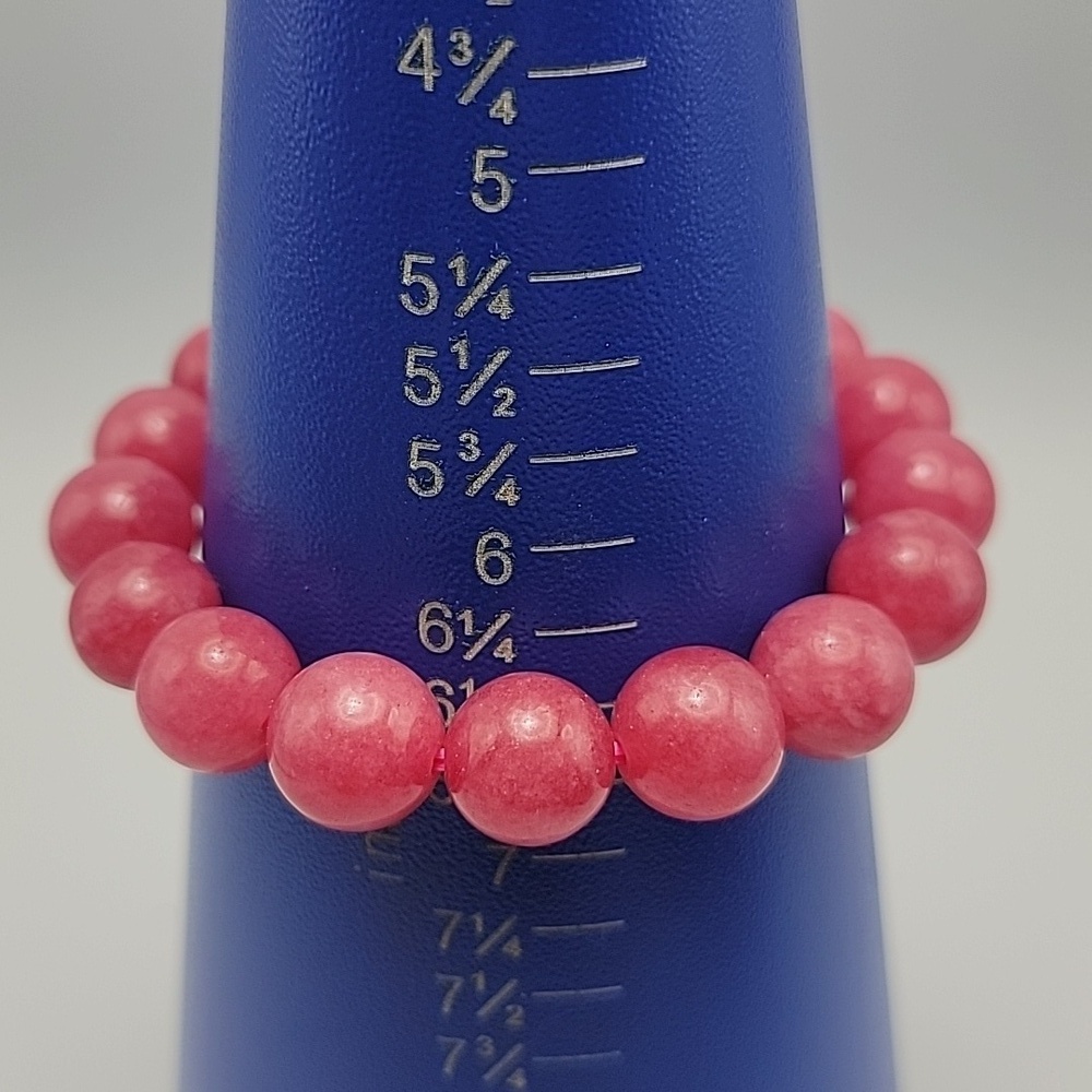 12mm Natural Rose Rhodochrosite Argentina Gemstone Beaded Beads Bracelet 6-1/2" - Picture 8 of 8